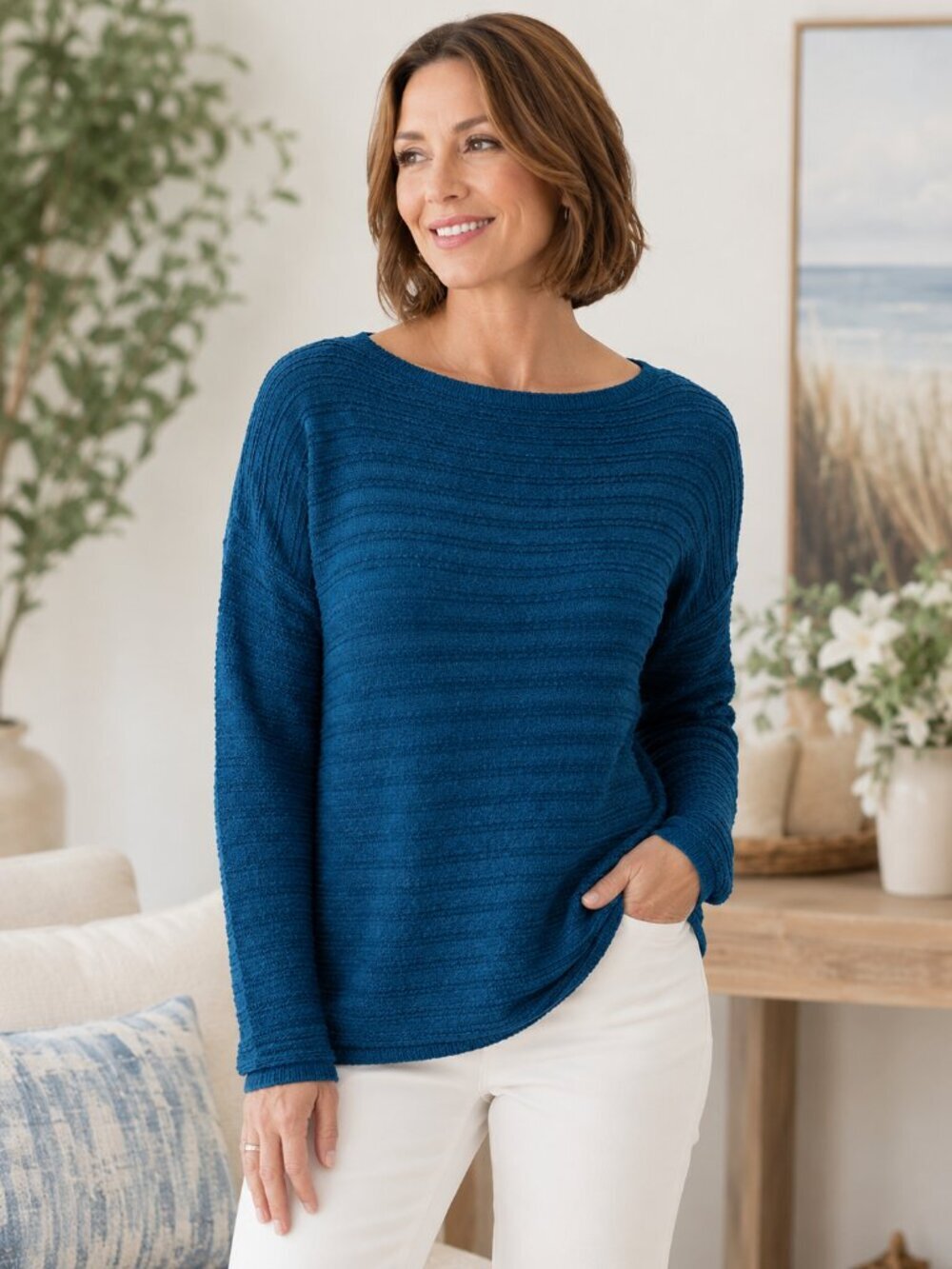 Chico's Women's Long Sleeve Scoop neckline Pullover Sweater Blue Size L/2